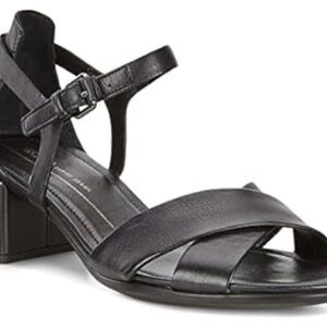 Ecco Black Leather Strappy Block Heel Sandal size 40 US 9/9.5